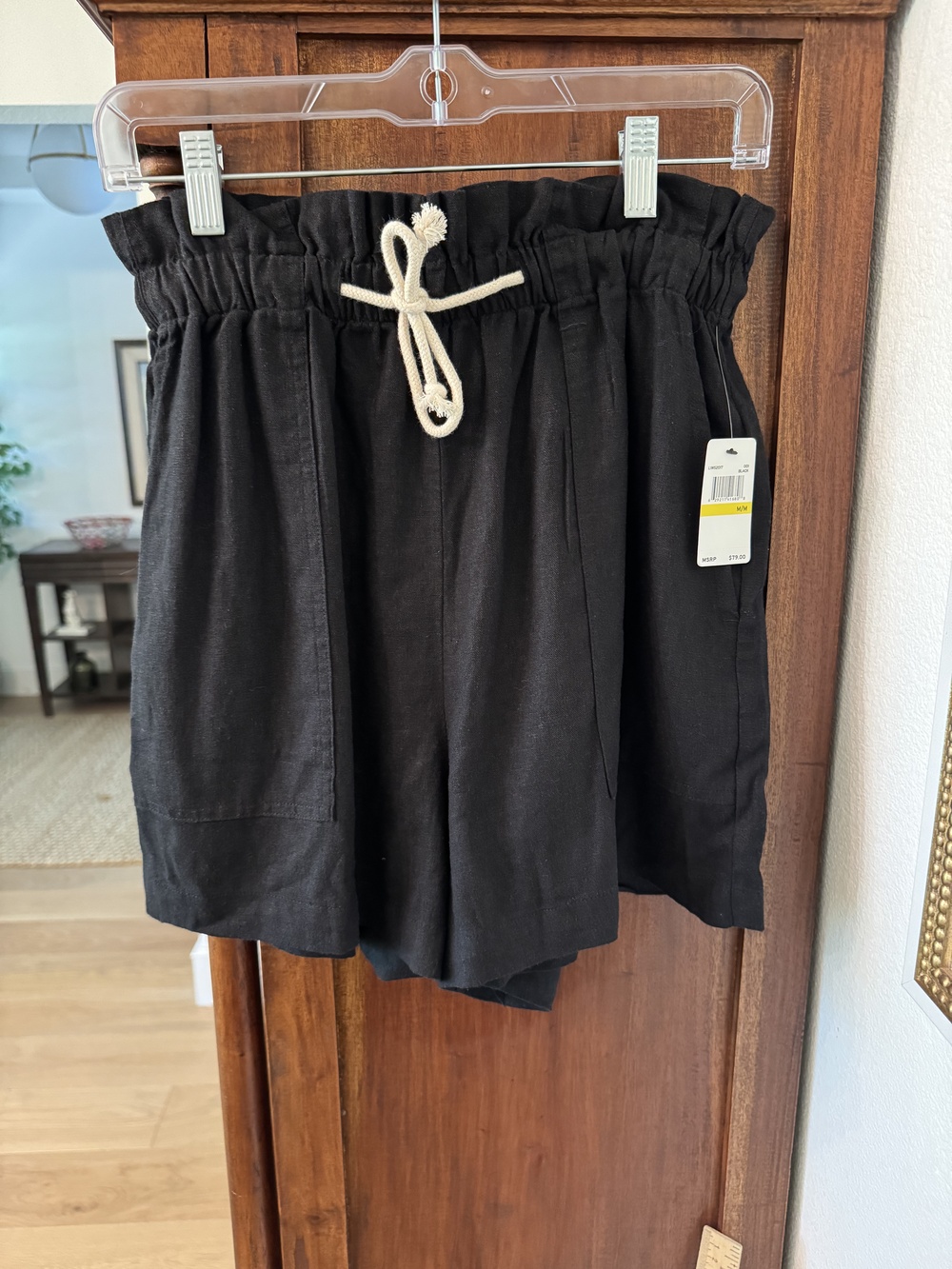 Laundry by Shelli Segal Shorts Medium Black Linen Blend Paperbag Waist New